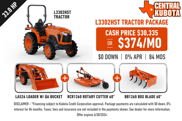 L3302HST central Kubota Tractor Package updated 4-3